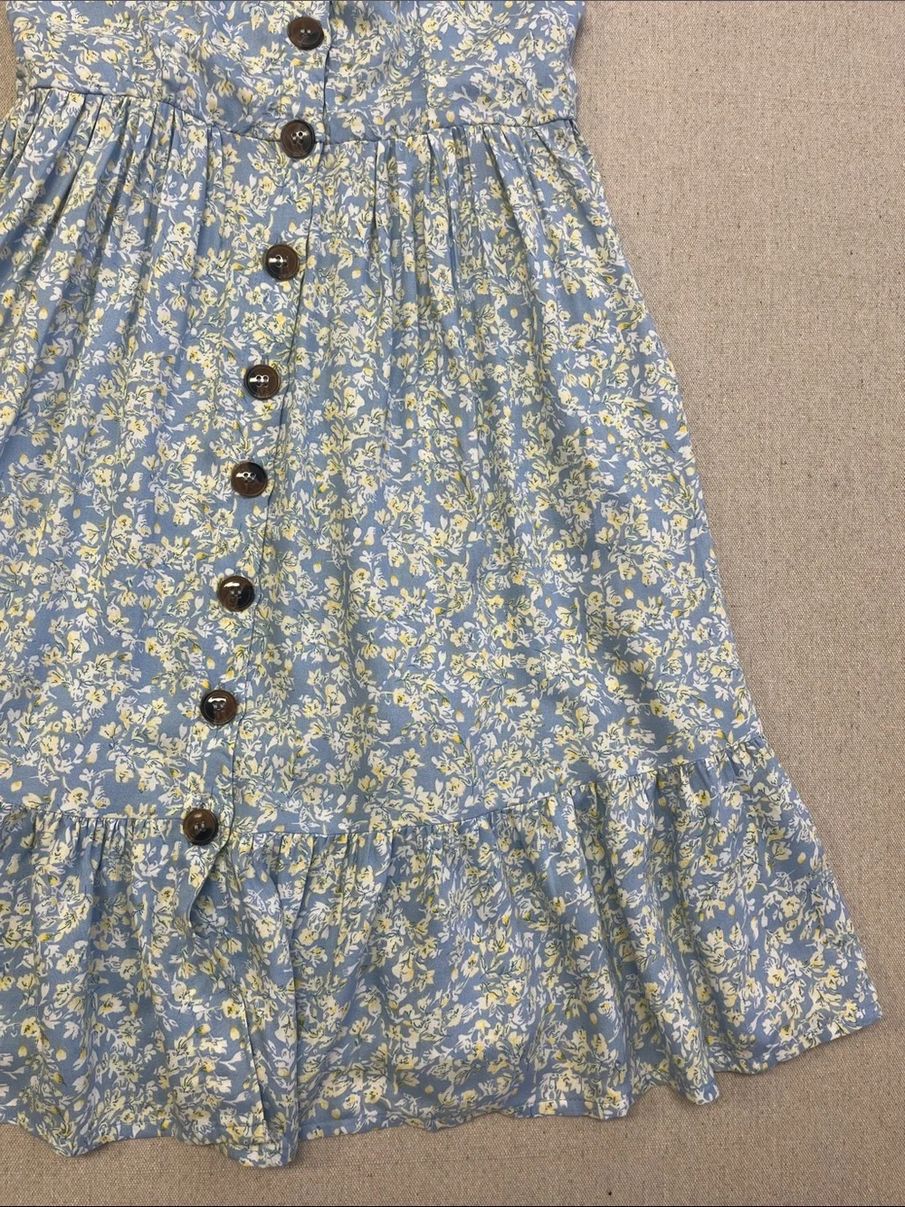 Japra Blue Floral Button Front Midi Dress Pockets Adjustable Straps S - Picture 6 of 13
